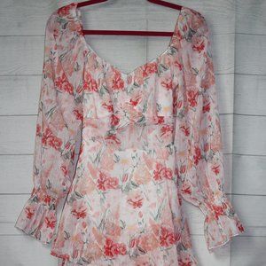 Layner Womens Blouse, White with Peach Floral, Size XL New without Tags